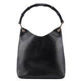 Gucci Black Leather Bamboo Shoulder Bag W/ Pouch