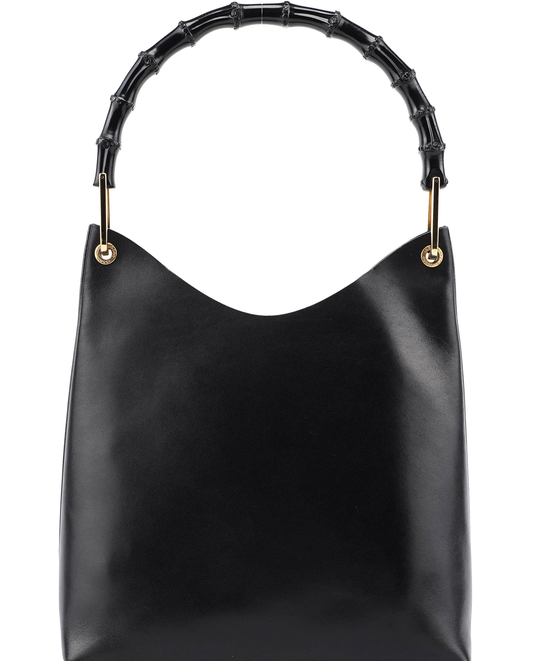 Gucci Black Leather Bamboo Shoulder Bag W/ Pouch