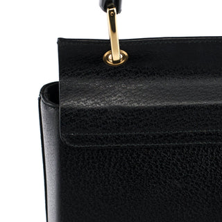 Gucci Black Leather Bamboo Top Handle Bag