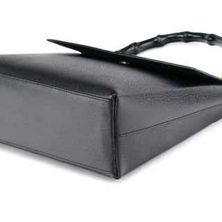 Gucci Black Leather Bamboo Top Handle Bag