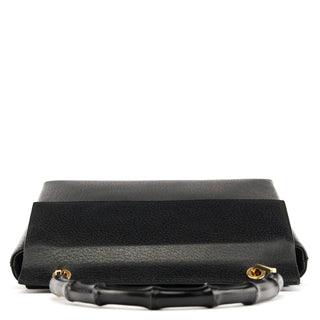 Gucci Black Leather Bamboo Top Handle Bag