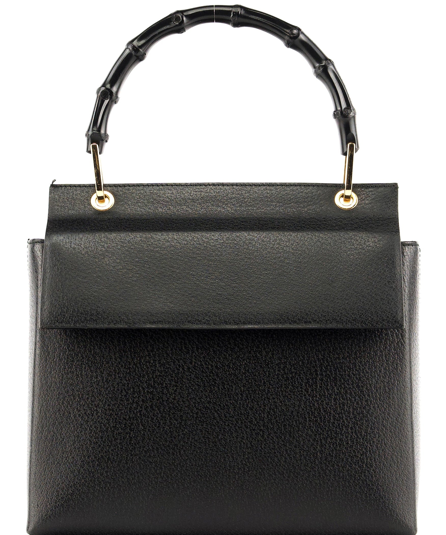 Gucci Black Leather Bamboo Top Handle Bag