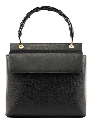 Gucci Black Leather Bamboo Top Handle Bag