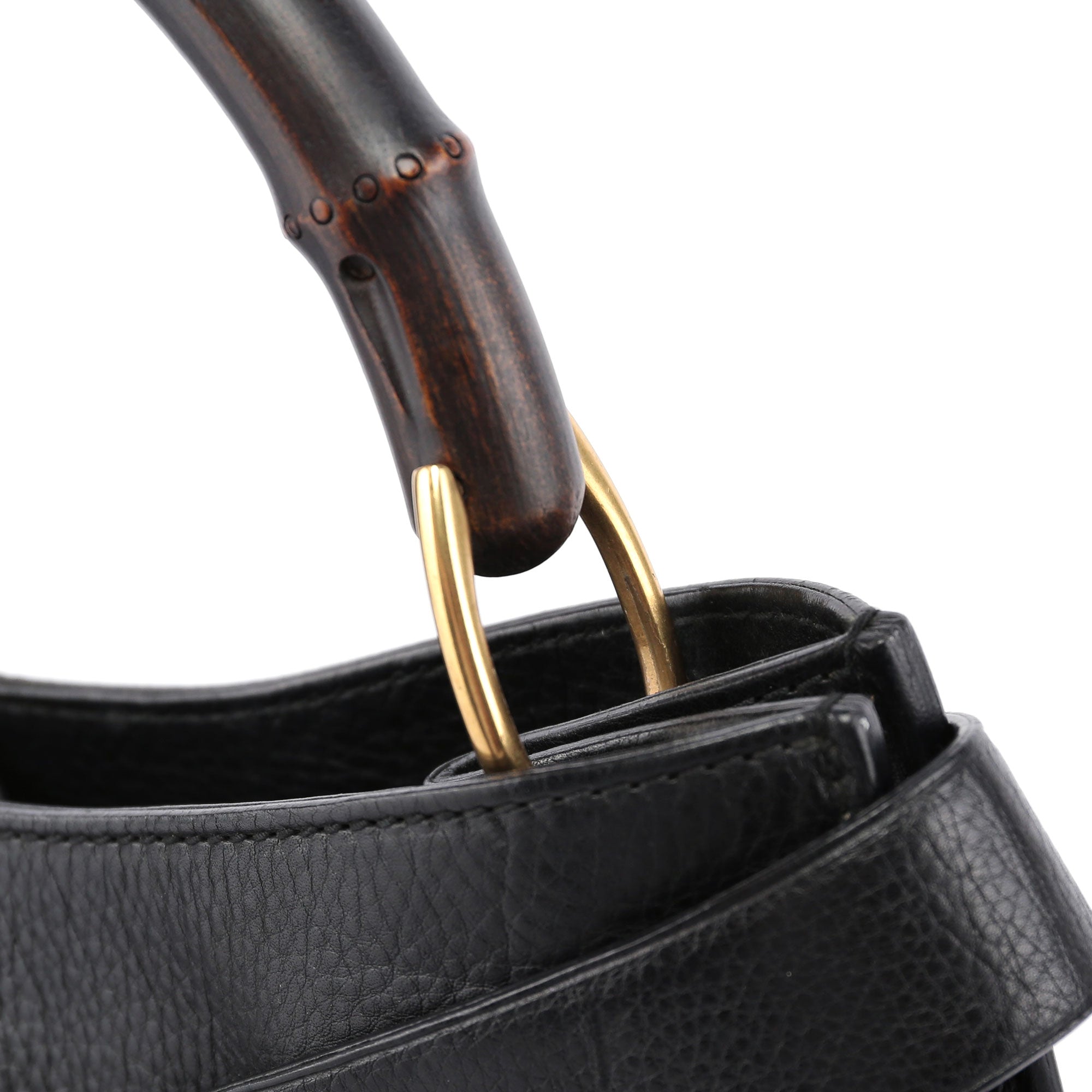 Gucci Black Leather Bamboo Top Handle Bag