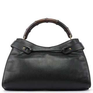 Gucci Black Leather Bamboo Top Handle Bag