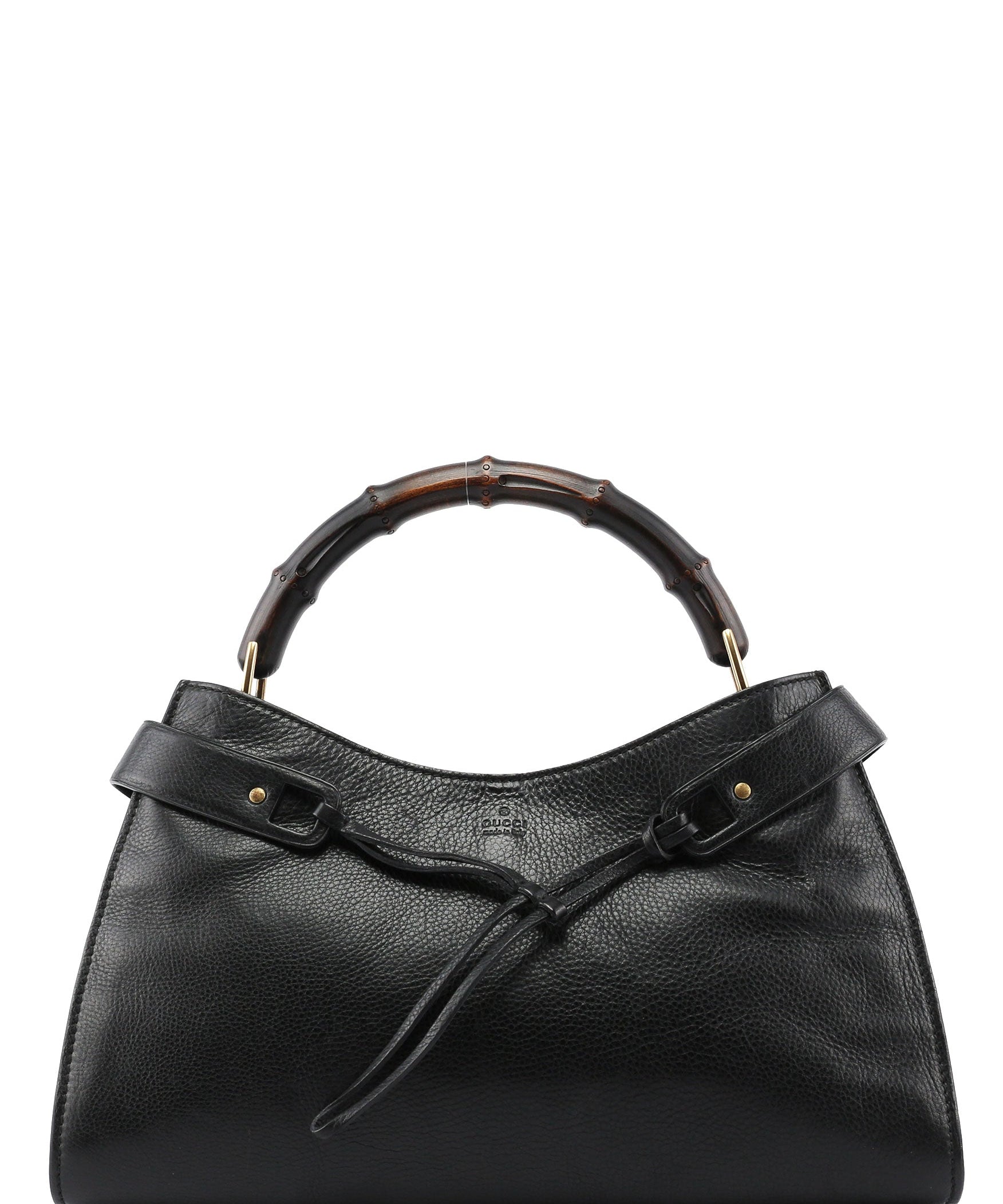 Gucci Black Leather Bamboo Top Handle Bag