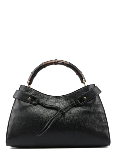 Gucci Black Leather Bamboo Top Handle Bag