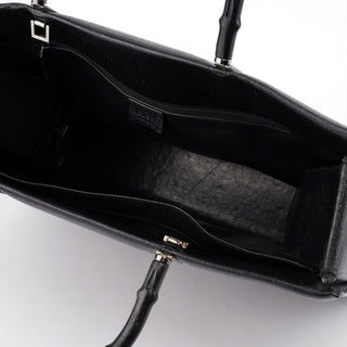 Gucci Black Leather Bamboo Tote 2-Way