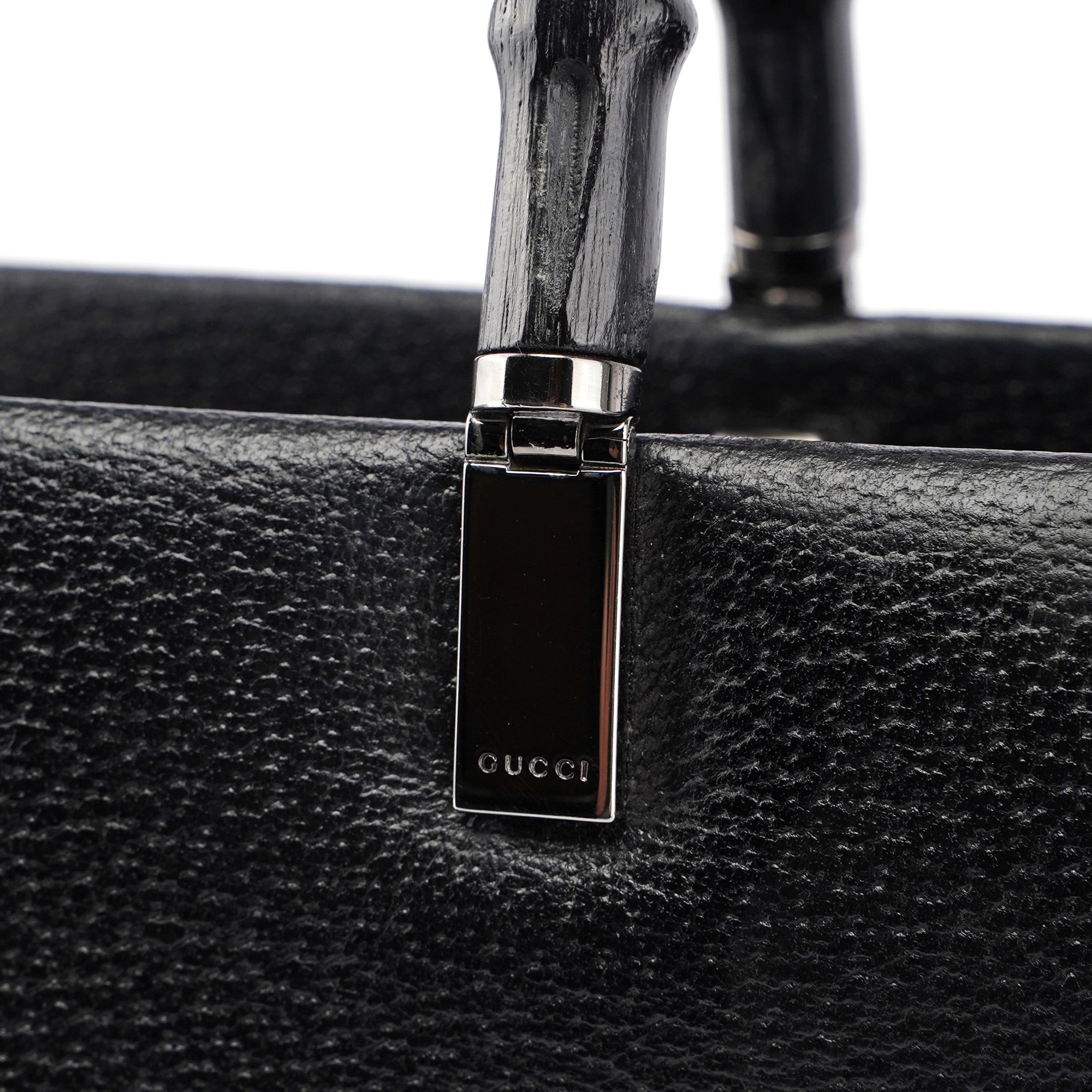 Gucci Sac cabas deux portés Bamboo en cuir noir