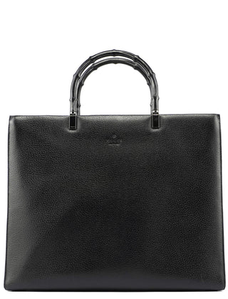 Gucci Black Leather Bamboo Tote 2-Way