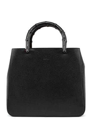 Gucci Black Leather Bamboo Tote