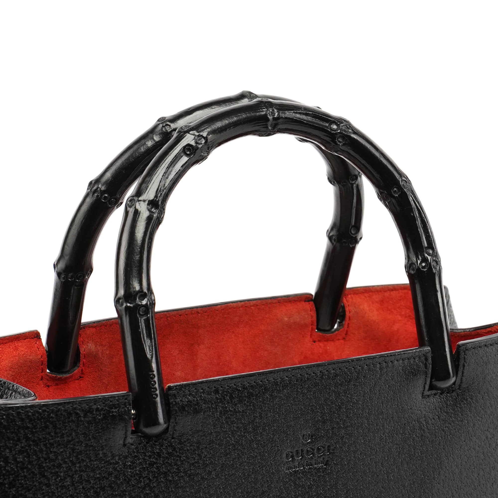 Gucci Black Leather Bamboo Tote