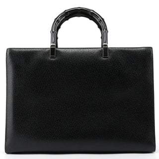 Gucci Black Leather Bamboo Tote