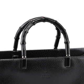 Gucci Black Leather Bamboo Tote