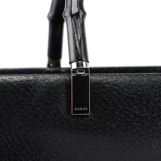 Gucci Black Leather Bamboo Tote