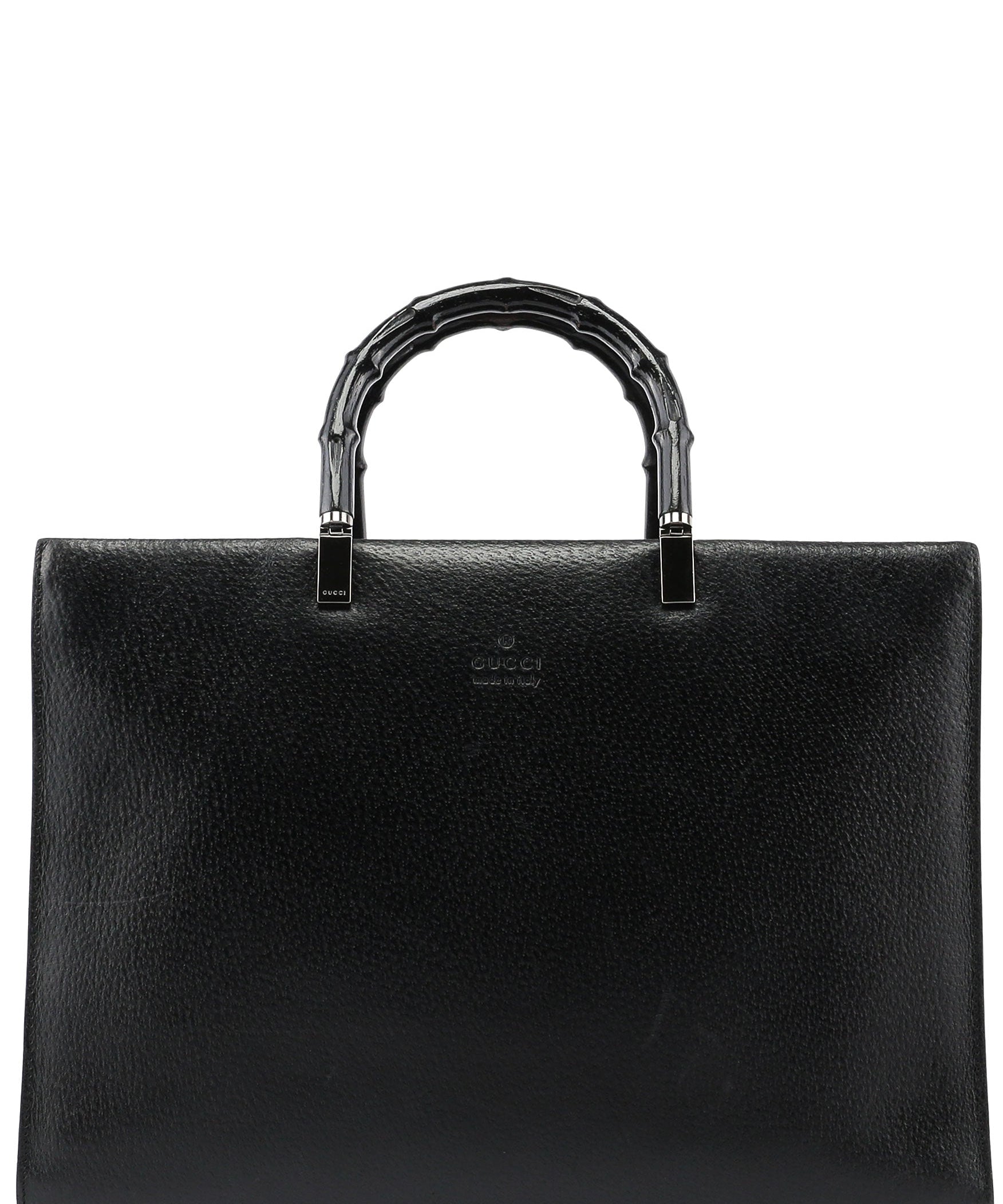 Gucci Black Leather Bamboo Tote