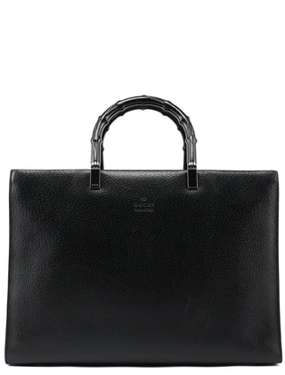 Gucci Black Leather Bamboo Tote