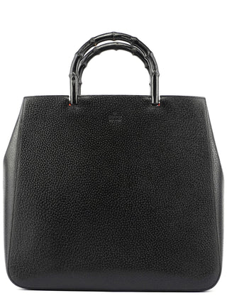 Gucci Black Leather Bamboo Tote