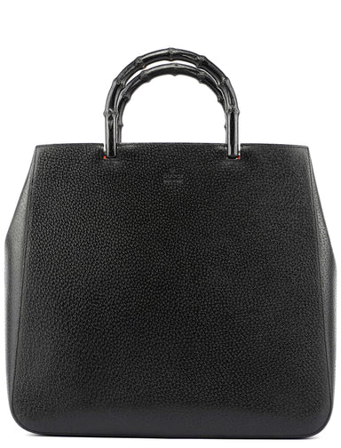 Gucci Black Leather Bamboo Tote