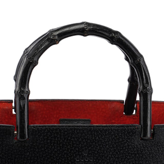 Gucci Black Leather Bamboo Tote