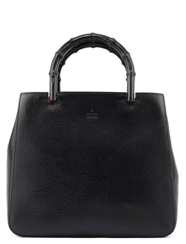 Gucci Black Leather Bamboo Tote