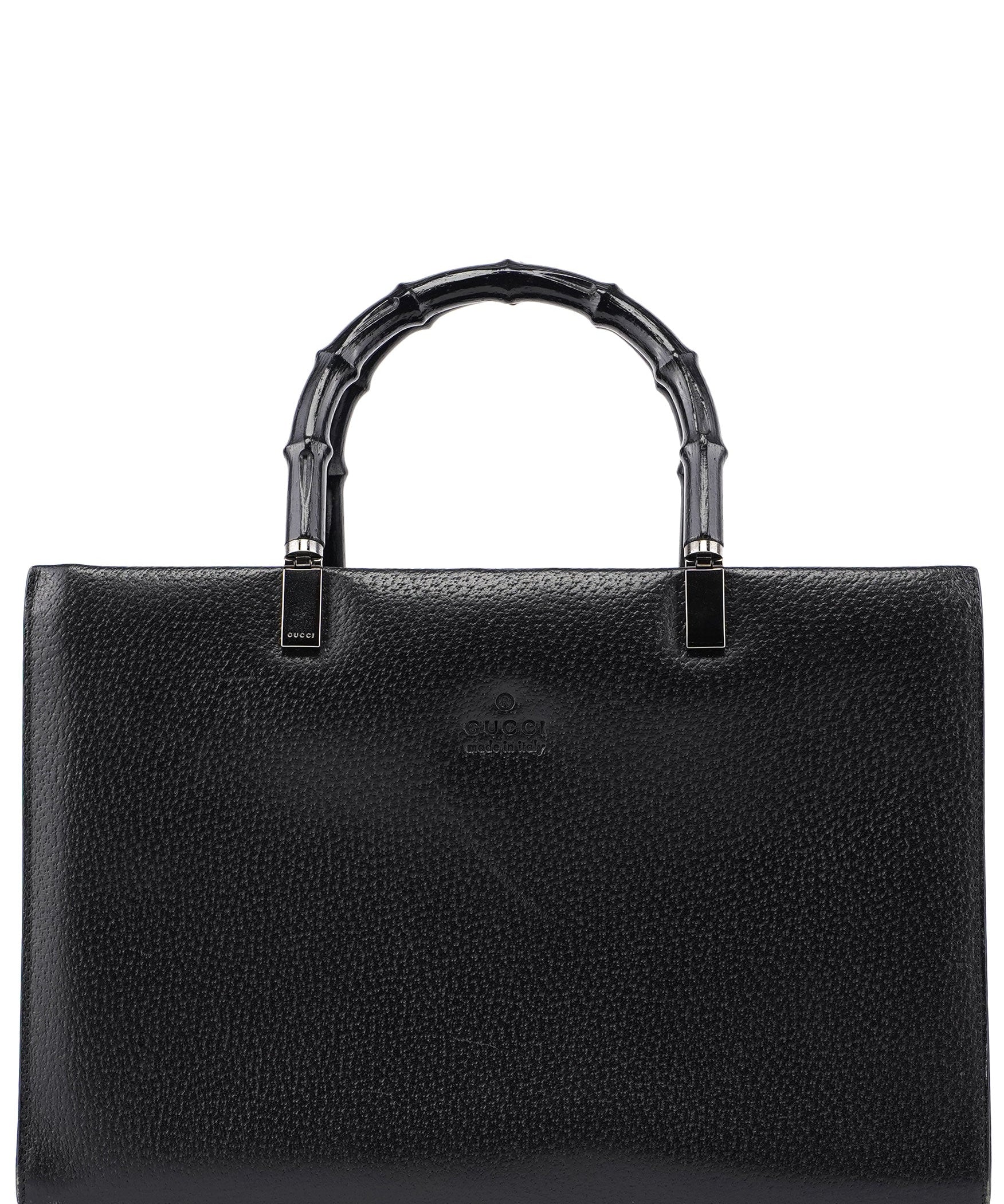 Gucci Black Leather Bamboo Tote
