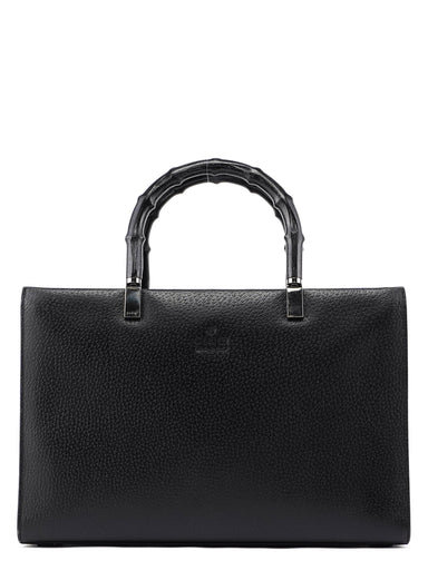 Gucci Black Leather Bamboo Tote