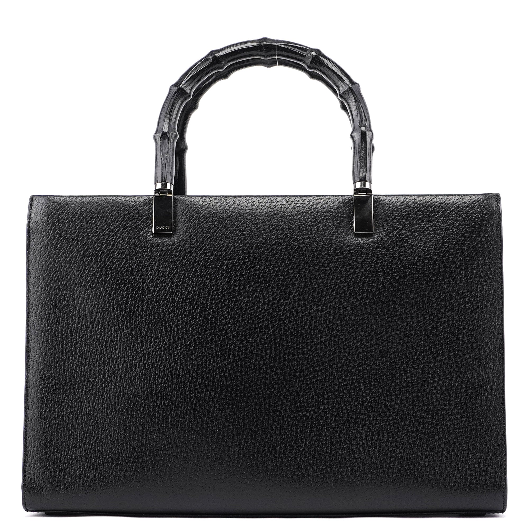 Gucci Black Leather Bamboo Tote