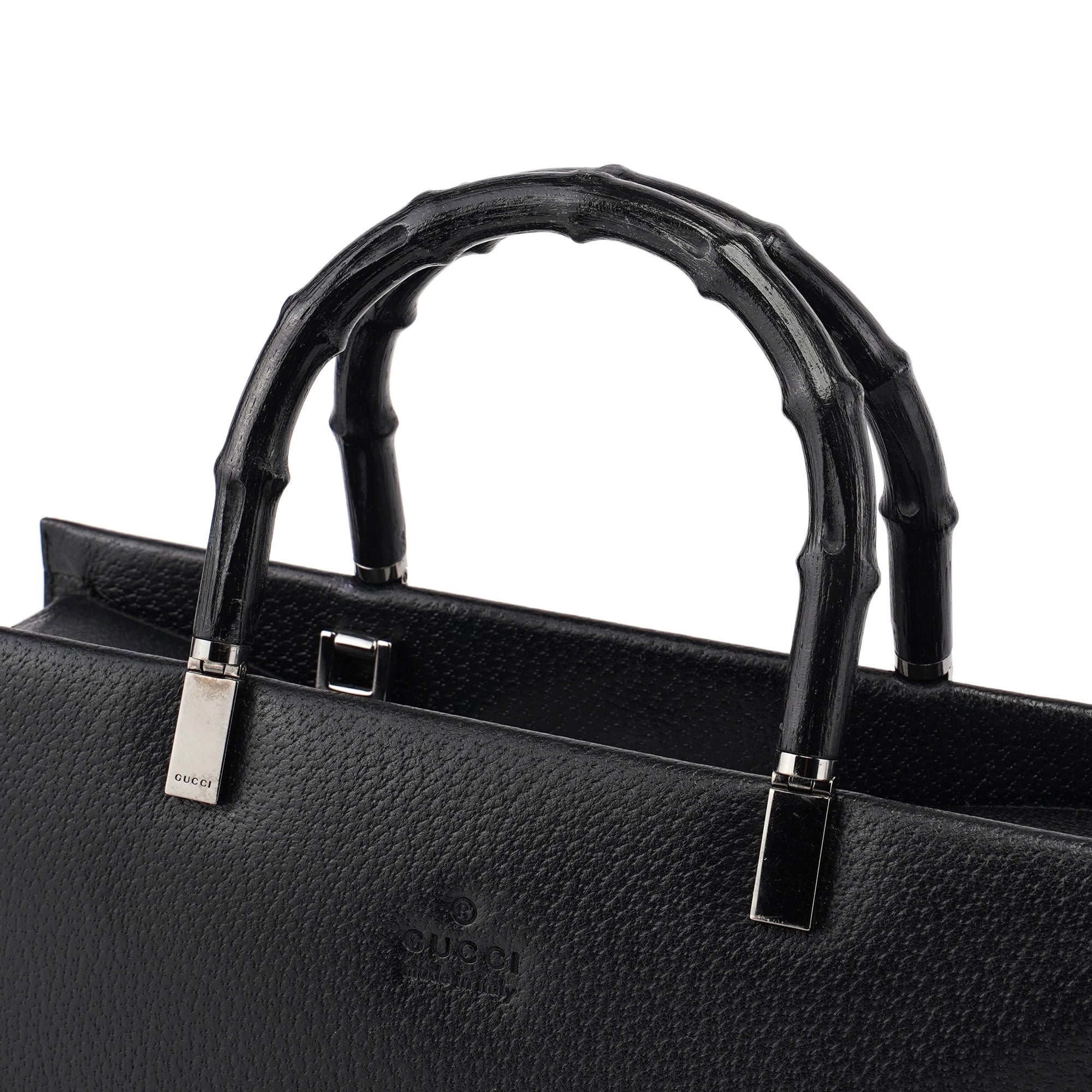 Gucci Black Leather Bamboo Tote