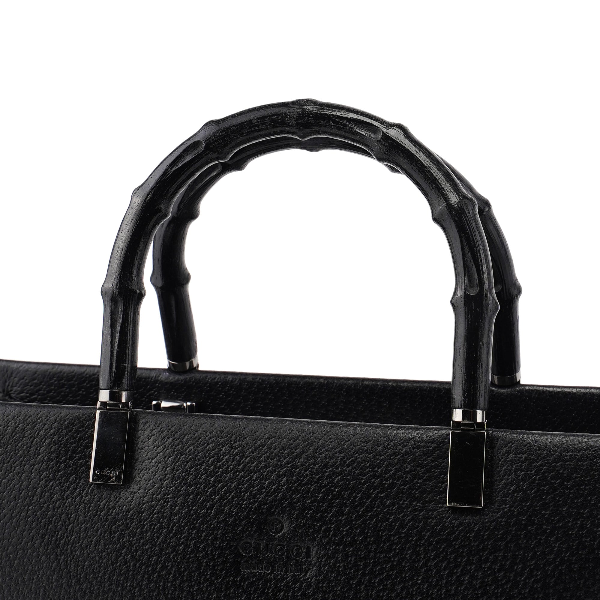 Gucci Black Leather Bamboo Tote