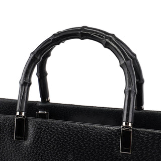 Gucci Black Leather Bamboo Tote