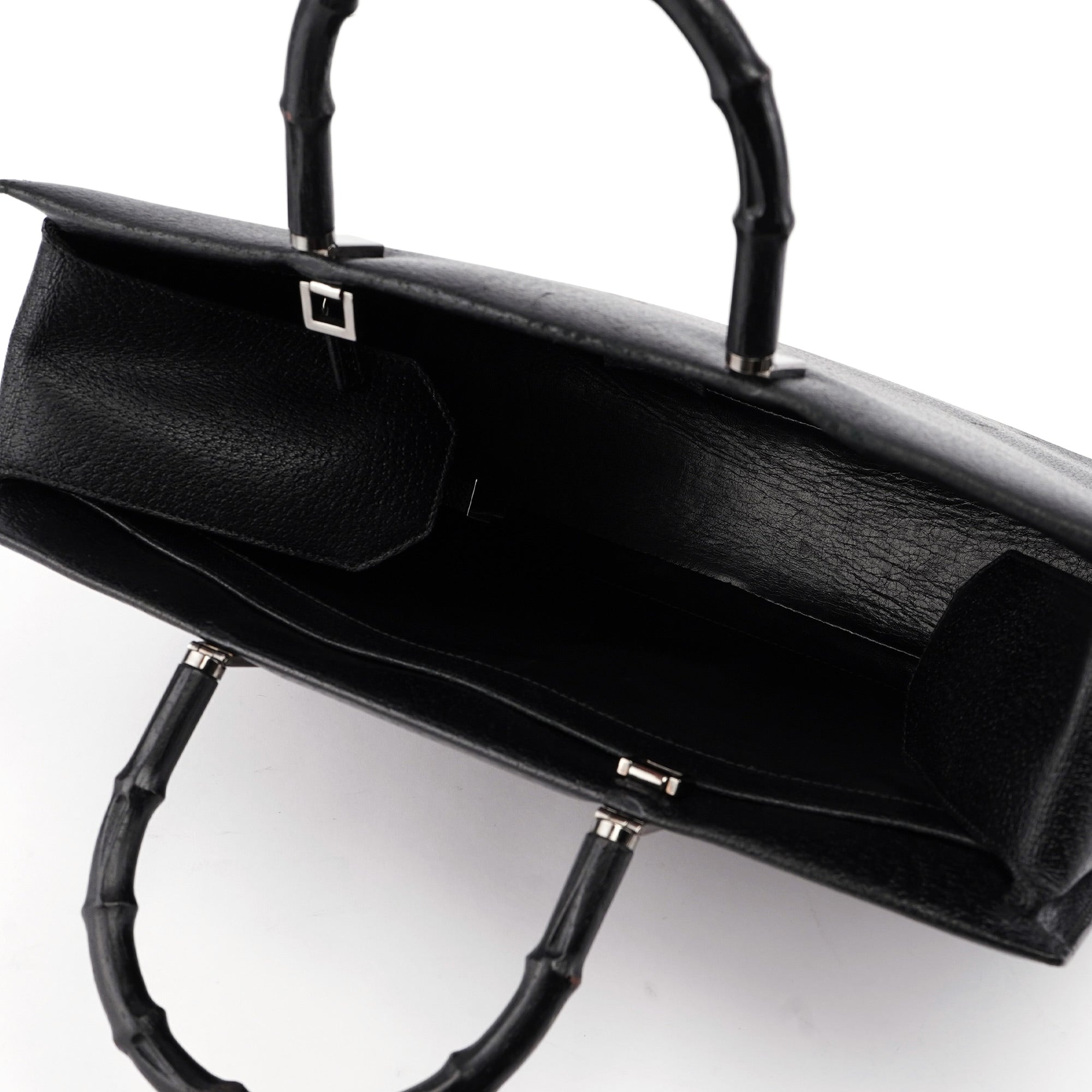 Gucci Black Leather Bamboo Tote