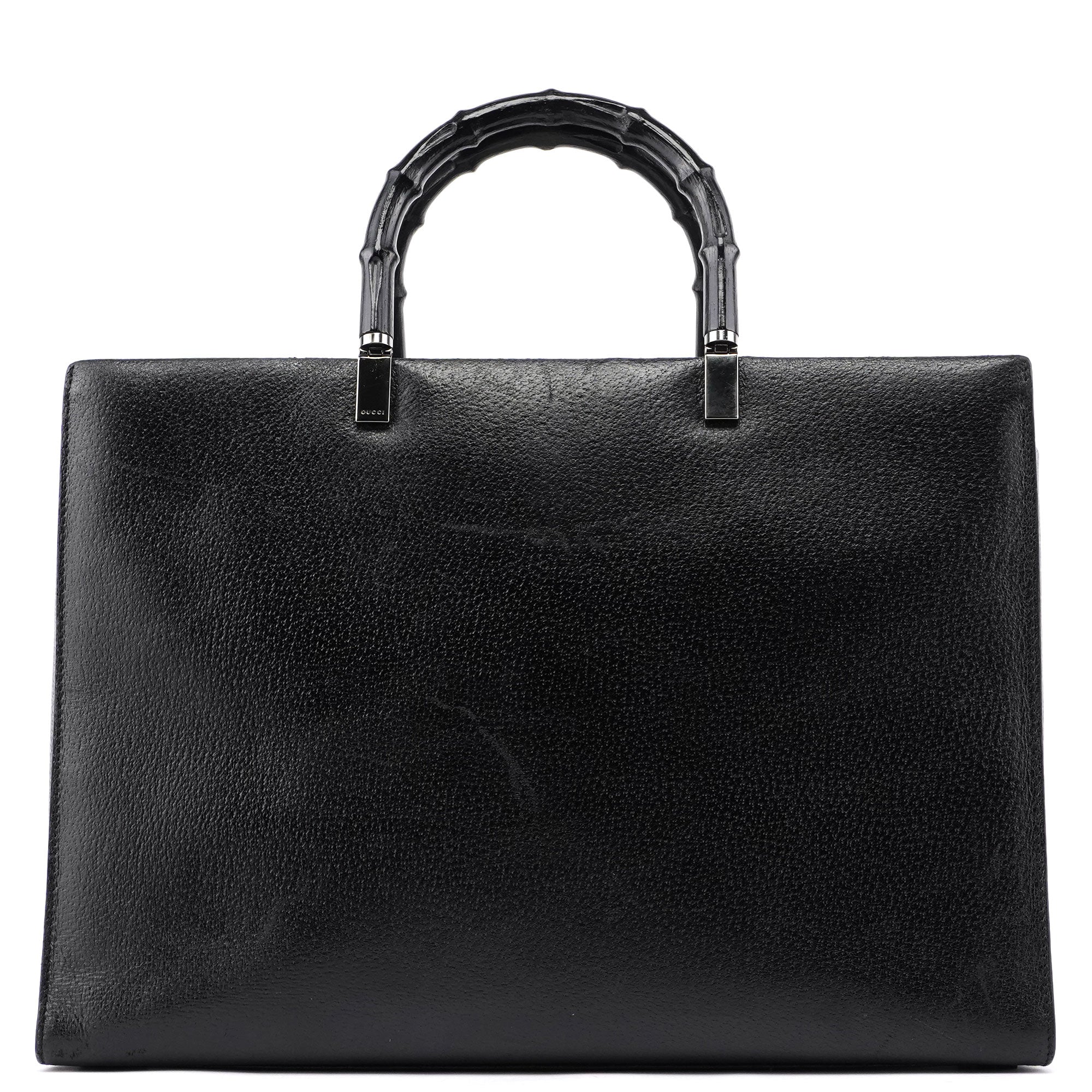 Gucci Black Leather Bamboo Tote