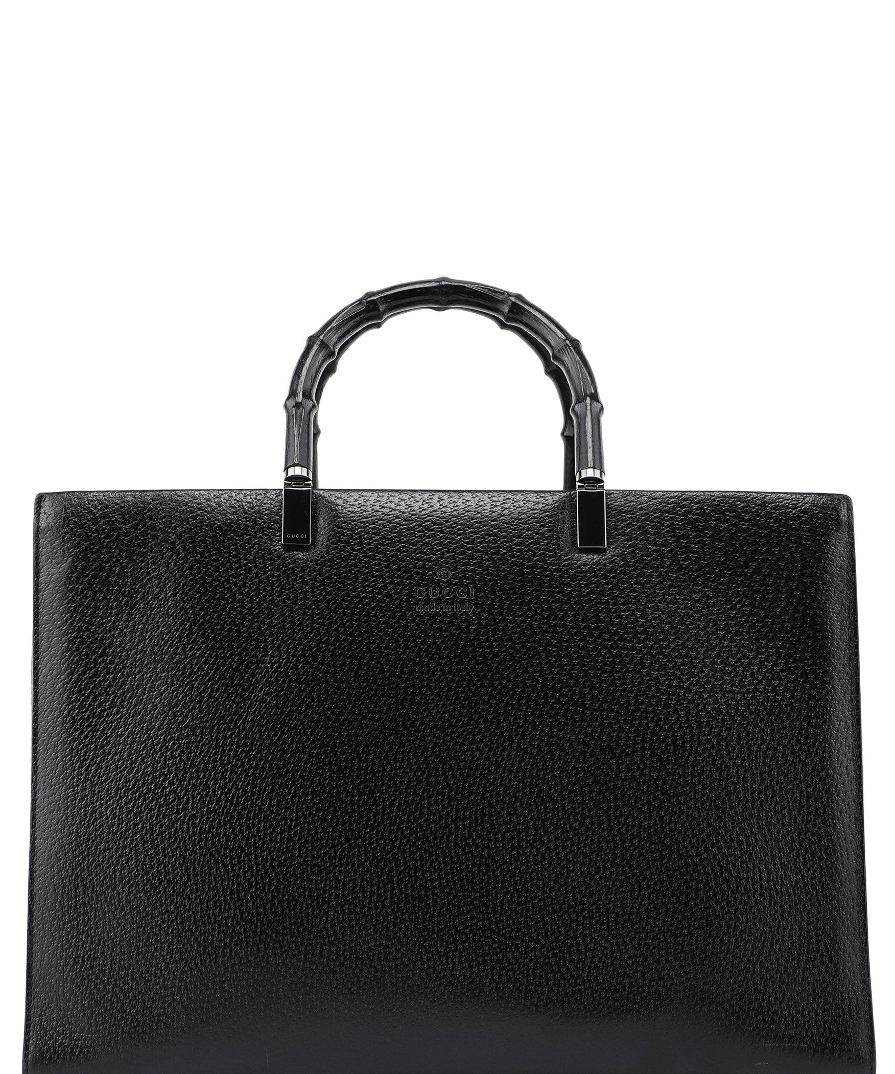 Gucci Black Leather Bamboo Tote