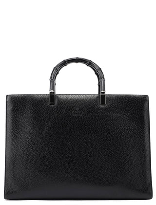 Gucci Black Leather Bamboo Tote