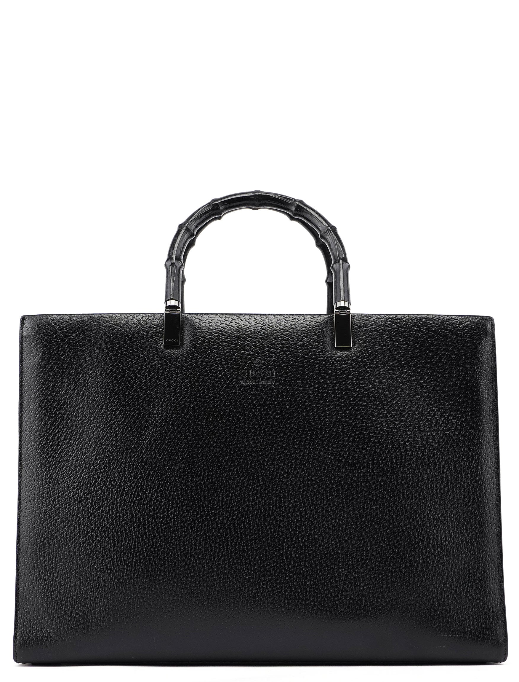 Gucci Black Leather Bamboo Tote