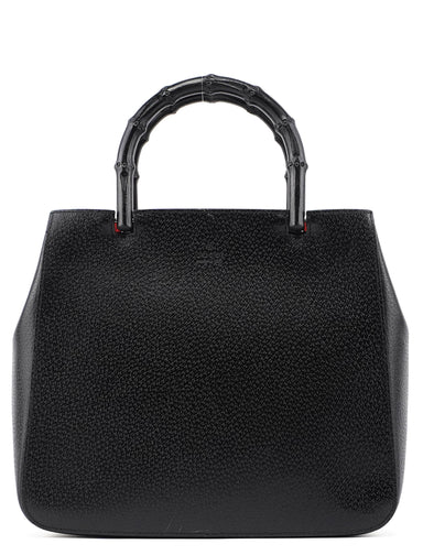 Gucci Black Leather Bamboo Tote