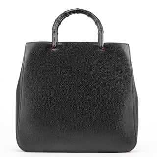 Gucci Black Leather Bamboo Tote Bag