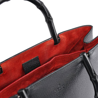 Gucci Black Leather Bamboo Tote Bag
