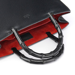 Gucci Black Leather Bamboo Tote Bag