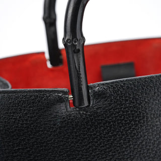 Gucci Black Leather Bamboo Tote Bag