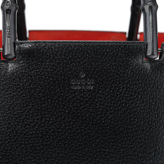 Gucci Black Leather Bamboo Tote Bag