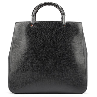 Gucci Black Leather Bamboo Tote Bag