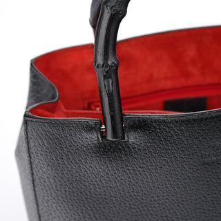Gucci Black Leather Bamboo Tote Bag