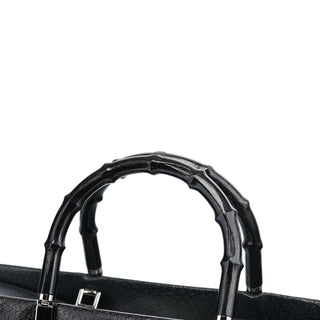 Gucci Black Leather Bamboo Tote Bag