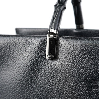 Gucci Black Leather Bamboo Tote Bag