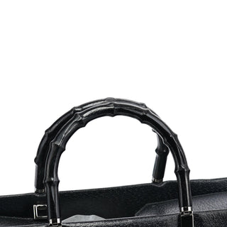 Gucci Black Leather Bamboo Tote Bag