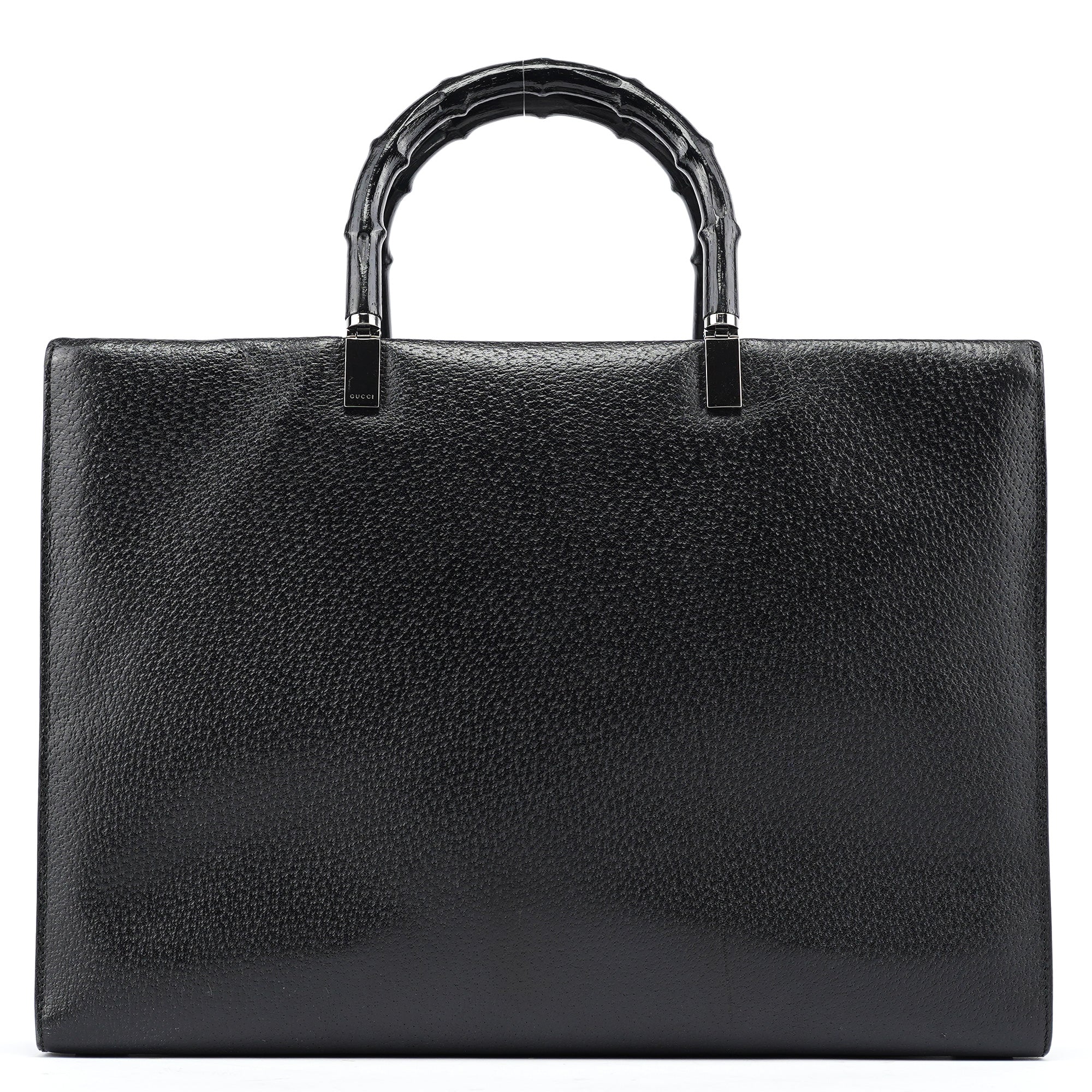 Gucci Black Leather Bamboo Tote Bag