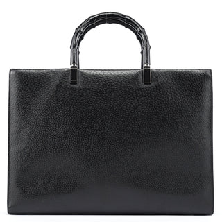 Gucci Black Leather Bamboo Tote Bag
