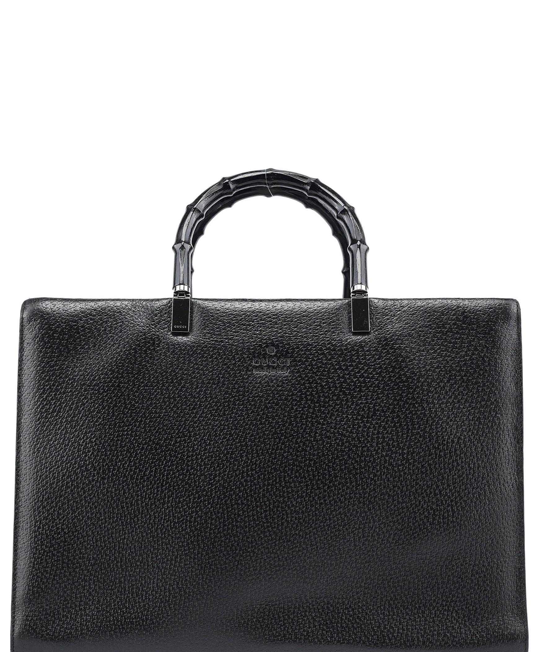 Gucci Black Leather Bamboo Tote Bag